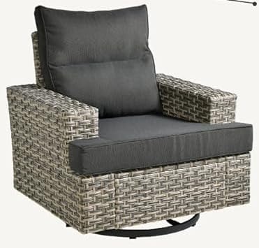 HOOOWOOO Outdoor Sectional Patio Furniture Set,2 Pieces Single Arm Wicker Chairs,Extra Deep Out Door Sofa Outside Furniture (Black, 1 Swivel Chair)