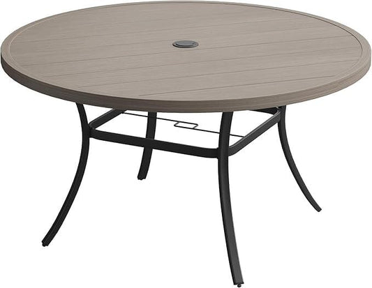 VICLLAX 50" Outdoor Round Patio Dining Table for 4-6, All Weather Metal Dining Table with Umbrella Hole for Deck Lawn Garden Backyard, Grey