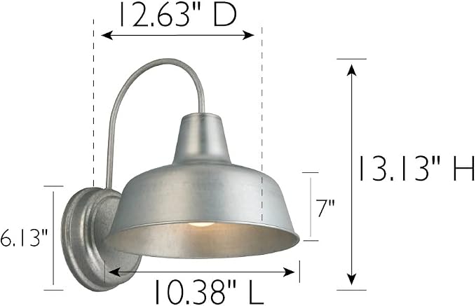 Design House Mason Farmhouse Gooseneck Barn Light, Outdoor Exterior Porch or Patio Wall Light Fixture, Galvanized Gray Paint, 10 Inch Diameter, 1-Pack, 579383 | Wall Mount, Modern Farmhouse, Steel, Lighting, 579383