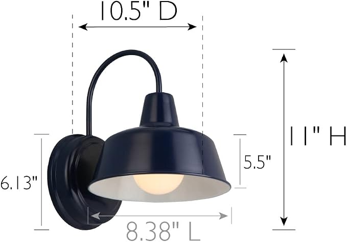 Design House Mason Farmhouse Gooseneck Barn Light, Outdoor Exterior Porch or Patio Wall Light Fixture, Navy, 8 Inch Diameter, 1-Pack, 579334 | Wall Mount, Modern Farmhouse, Steel, Lighting, 579334