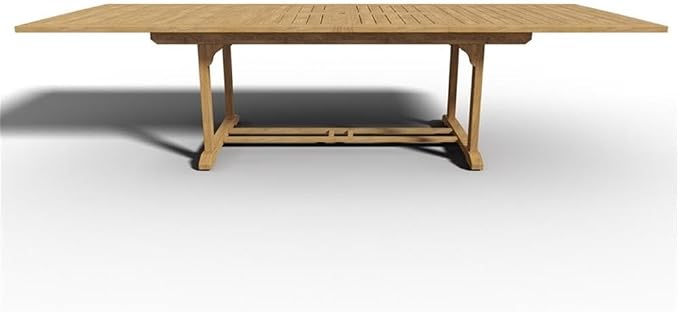 Pemberly Row Teak Outdoor Dining Table, Double Extensions, Natural Hand-Sanded Finish, Premium Durable Wood, Adjustable Length 82.75-118 in, Sturdy Patio Furniture for Backyard BBQ or Family