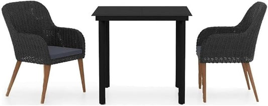 BOWERY HILL 3-Piece Garden Patio Dining Set, Black/Dark Gray Finish, Weather-Resistant Materials with Cushioned Seats, Contemporary Style Outdoor Furniture for Balcony, Terrace, or Garden Use