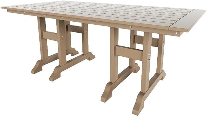 Costaelm Rectangle Outdoor Dining Tables, 71'' Patio Table with Umbrella Hole for 6 Person, Balcony Outdoor Buffet Table, Porch Tables for Outside Lawn Porch Bistro Furniture, Weathered Wood