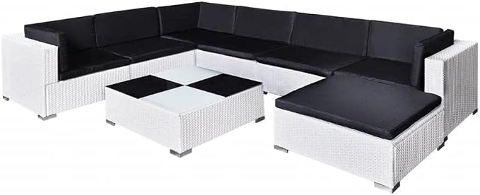 8 Piece Patio Lounge Set with Cushions,Outdoor Couch,Patio Bar Set,Modern Outdoor Furniture,Dining Bench with Back,Bistro Set,for Patio Deck Garden,Backyard & Lawn,Poly Rattan White
