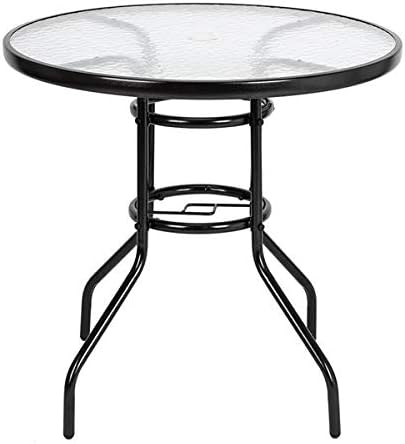 Patio Table, Outdoor Bistro Table w/Tempered Glass Top & Sturdy Metal Frame, Patio Dining Table Coffee Table for Garden, Balcony, Poolside Outdoor Table for Balcony 31.5" L x 31.5" W x 27.56" H