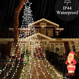 Christmas Decorations, Outdoor Christmas Lights, 320 LED Outdoor Christmas Tree String Lights with 12" Star Toppers [8 Modes& Waterproof] for Xmas New Year Holiday Decor (Cool White)