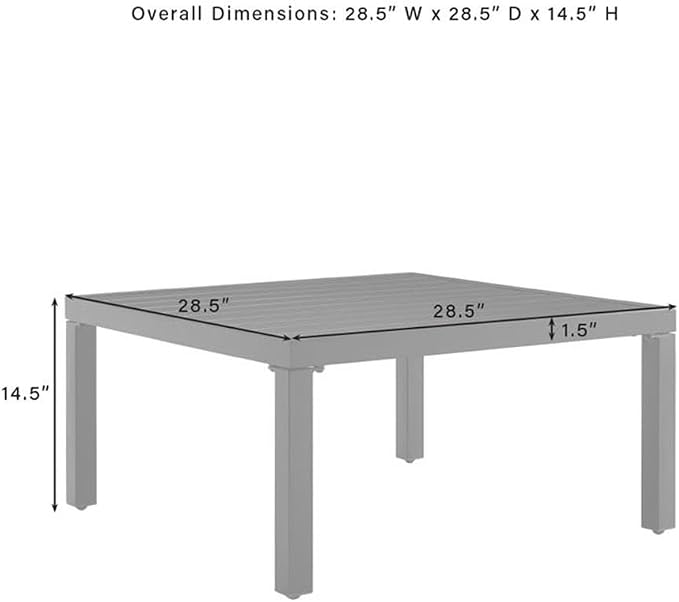 Pemberly Row Modern Metal Outdoor Sectional Coffee Table, Matte Black Finish, 28.5 in x 28.5 in x 14.5 in, Weather-Resistant Rustproof Steel, Slatted Top, Patio or Balcony Furniture for Outdoor Use