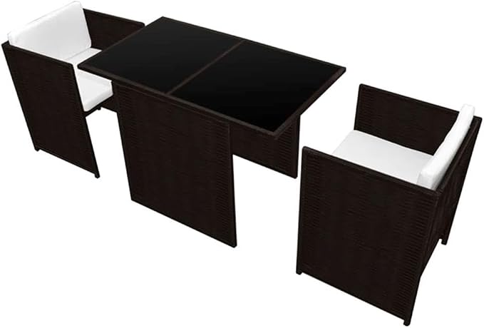 Afuera Living 3 Piece Rattan Garden Dining Set, Weathered Brown and Cream White Finish, PE Rattan and Powder-Coated Steel, Compact Design with Cushioned Seating for Outdoor Patio, Balcony, or Terrace