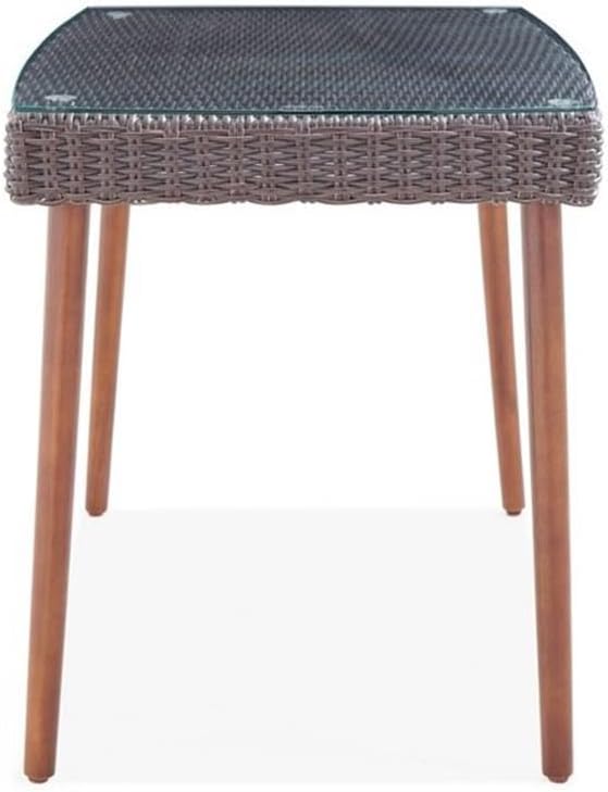 Alaterre Furniture Athens All-Weather Wicker Outdoor 26" H Cocktail Table with Glass Top, chocolate brown