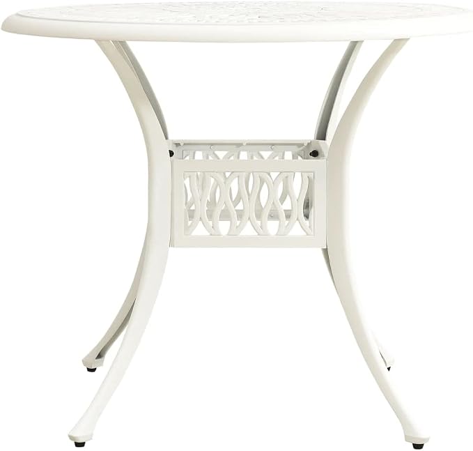 Patio Table White 35.4"x35.4"x29.1" Cast Aluminum, Outdoor Patio Table, Backyard Table, Outdoor Bistro Table for Backyard Lawn Balcony Deck