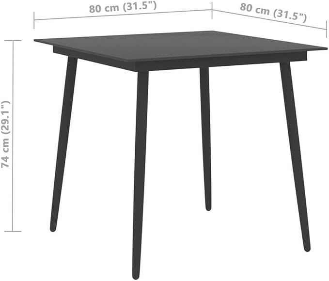 BOWERY HILL 5-Piece Patio Dining Set, Powder-Coated Steel Frame, PVC Rattan Chairs, Square Glass Table, Black Finish, Modern Design for Outdoor Garden, Patio, or Terrace Use