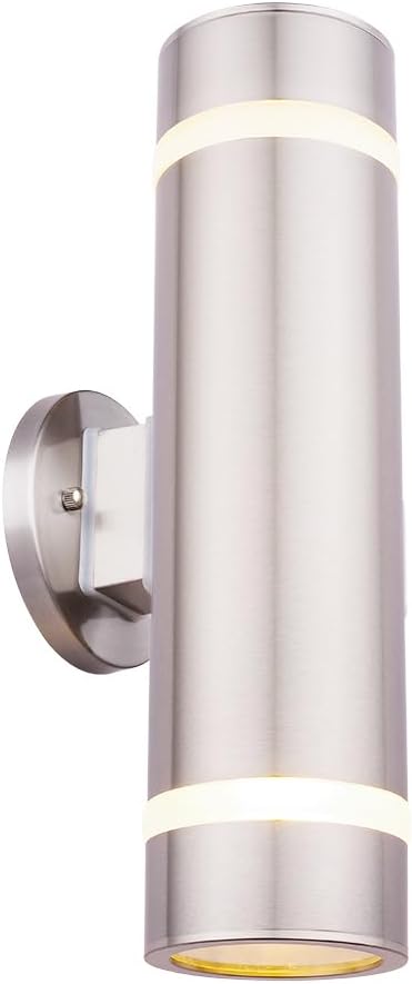 15" Stainless Steel Modern Outdoor Wall Sconce Cylinder Porch Light | E26 Base,UL listed,Brushed Nickel Up and Down Lights Outdoor Exterior Lighting Fixture for House Garage Patio Porch Garden