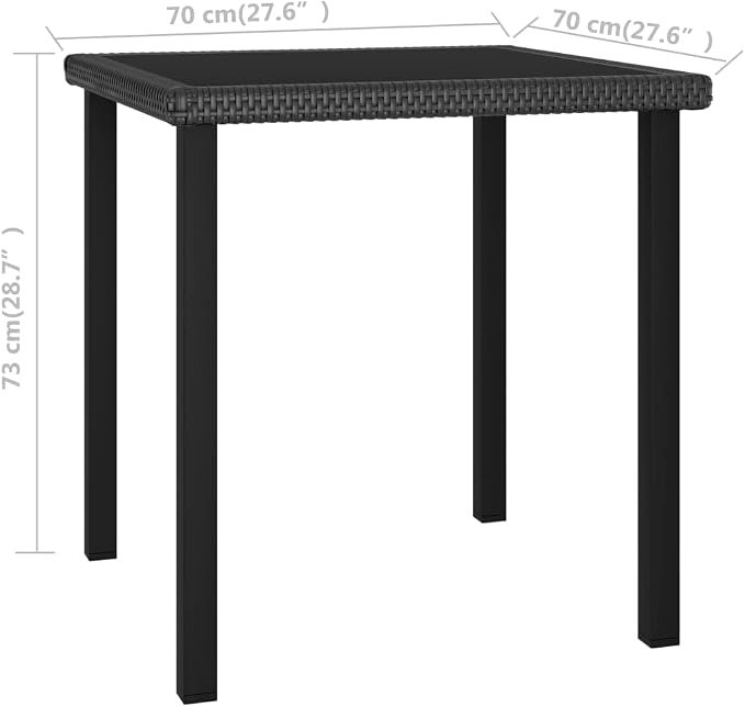 vidaXL Outdoor Dining Table, Patio Table with Glass Top, Garden Table, Garden Furniture for Front Porch Deck Lawn Backyard, Modern, PE Rattan Black