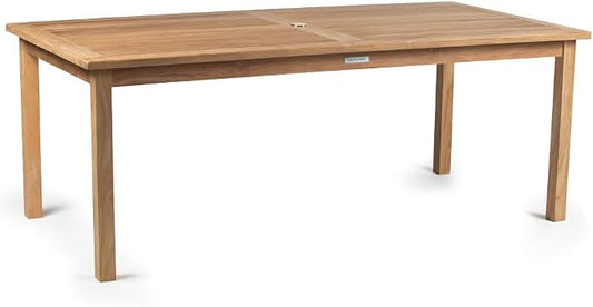 TITAN GREAT OUTDOORS Ash & Ember Sandhill Grade A Teak Dining Table, 79" Outdoor Patio Wood Table, Premium Joinery, Hand-Sanded Craftsmanship, Solid Brass Hardware, Fits Standard Patio Umbrellas