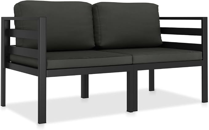 2-Piece Garden Sofa Set, Anthracite Aluminum Modular Outdoor Sectional Corner Sofa Chairs with Cushions for Patio, Balcony and Terrace, Compact Seating Group