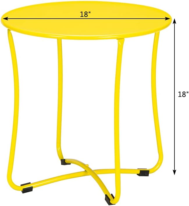 18" Metal Side Table, Small Round Table Terrace Wrought Iron Side Table Weather Resistant Outdoor End Table, Blue (Golden)