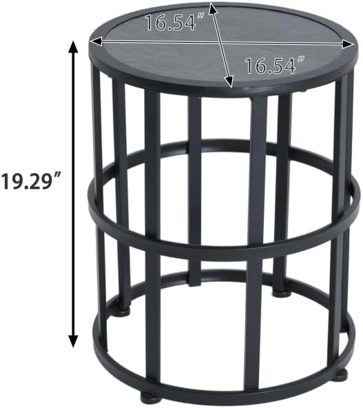 Patio Side Table with Ceramic Tile Top and Powder Coated Iron Frame - Lightweight, Weatherproof Outdoor Accent Furniture, Grey Finish