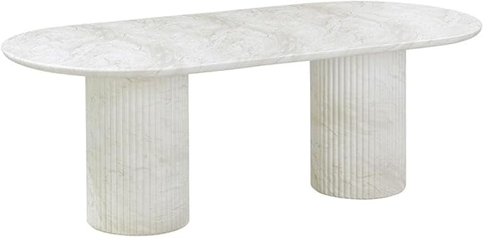 Pemberly Row Indoor/Outdoor Dining Table, 86.3"x39.5"x30.2", Durable Concrete, White Marble Pattern, Seats 6, Handmade, Sleek Tapered Edges, Patio or Dining Room Table