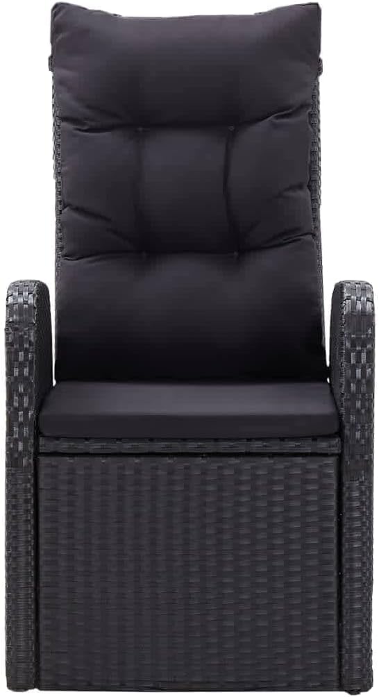 7 Piece Patio Dining Set with Cushions, Black PE Rattan Outdoor Dining Table and 6 Reclining Chairs, Glass Top Wicker Furniture Set for Garden Yard Backyard