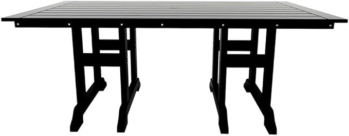 Costaelm Rectangle Outdoor Dining Tables, 71'' Patio Table with Umbrella Hole for 6 Person, Balcony Outdoor Buffet Table, Porch Tables for Outside Lawn Porch Bistro Furniture, Black
