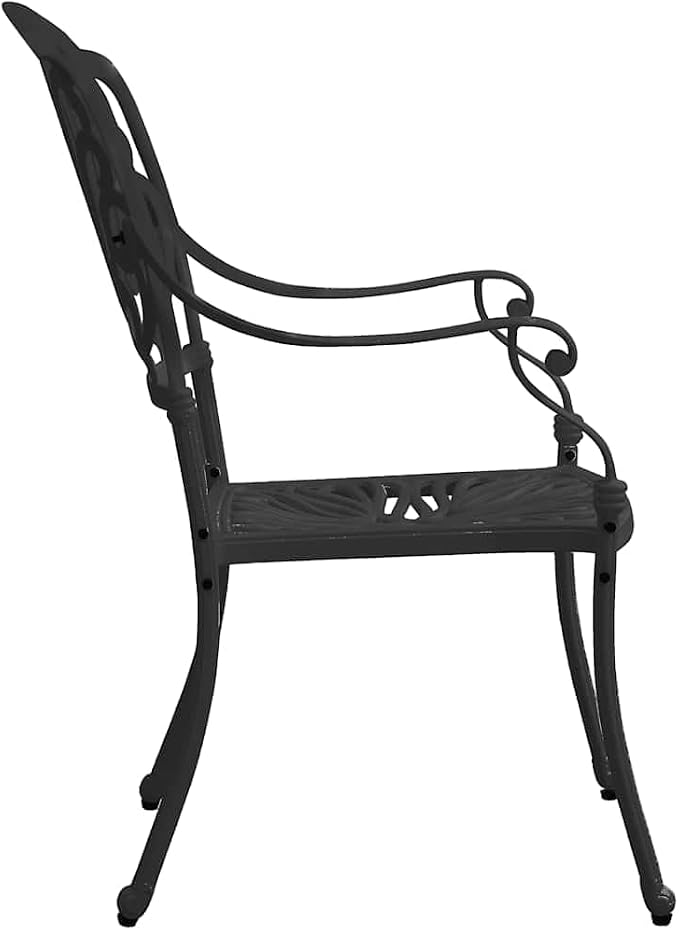 5 Piece Bistro Set Cast Aluminum Black | Weather-Proof, Umbrella Hole, Patio Dining, Sturdy and Durable