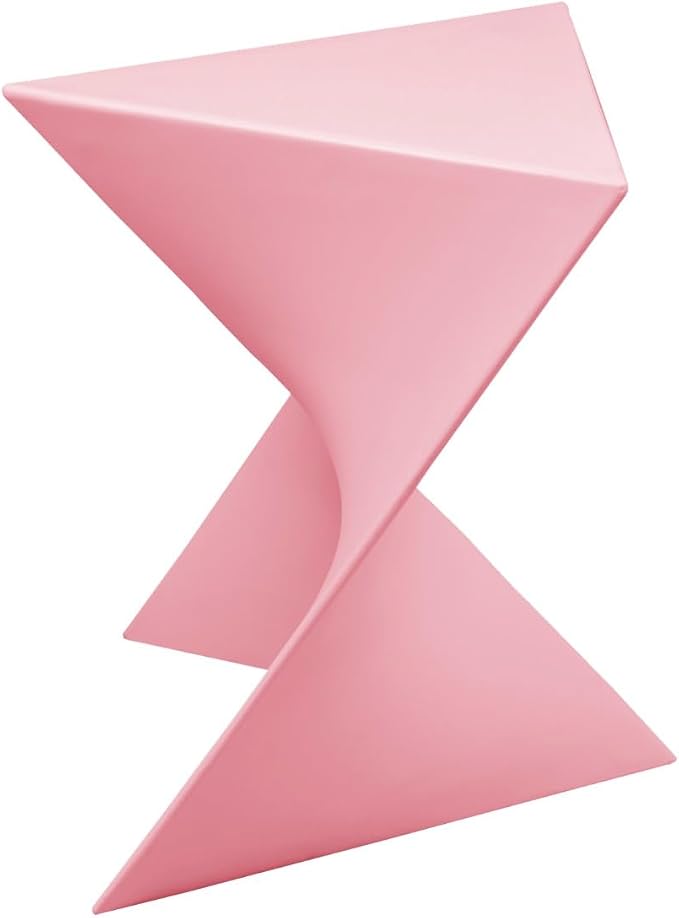 LeisureMod 15.75" Triangular Side Table, Stackable Plastic Accent End Table for Indoor & Outdoor Use, Weather-Resistant Modern Patio & Living Room Table, Set of 2, Pink