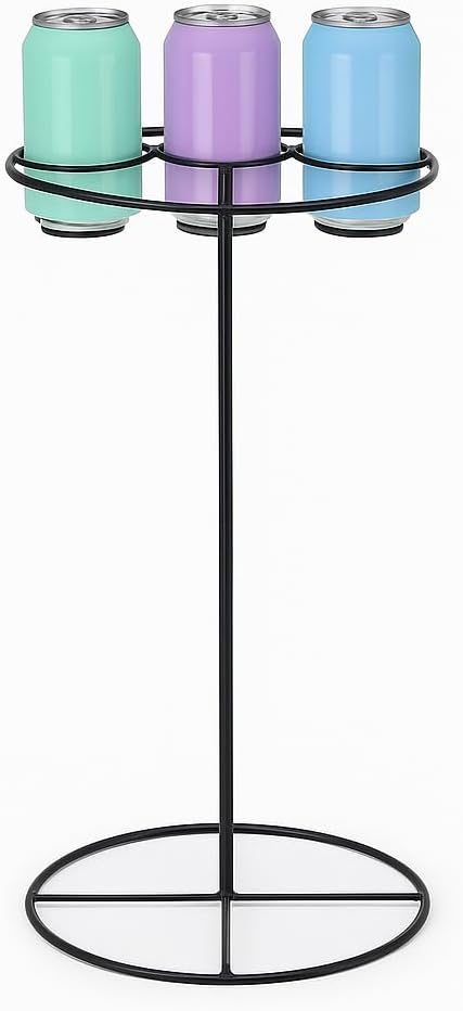 SkyMall Outdoor Beverage Table – Black Metal Drink Holder with 4 Cup Slots – Indoor/Outdoor Drink Stand for Patio, Lawn, Garden, or Picnic – Compact & Portable Beverage Rack – 20.5” High