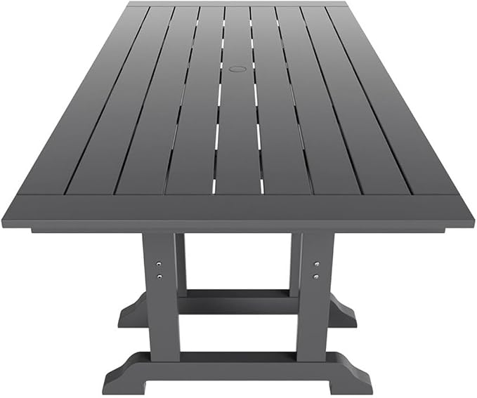 Costaelm Rectangle Outdoor Dining Tables, 71'' Patio Table with Umbrella Hole for 6 Person, Balcony Outdoor Buffet Table, Porch Tables for Outside Lawn Porch Bistro Furniture, Gray