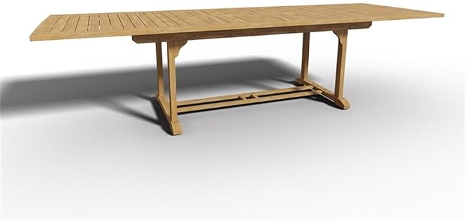 Pemberly Row Teak Outdoor Dining Table, Double Extensions, Natural Hand-Sanded Finish, Premium Durable Wood, Adjustable Length 82.75-118 in, Sturdy Patio Furniture for Backyard BBQ or Family