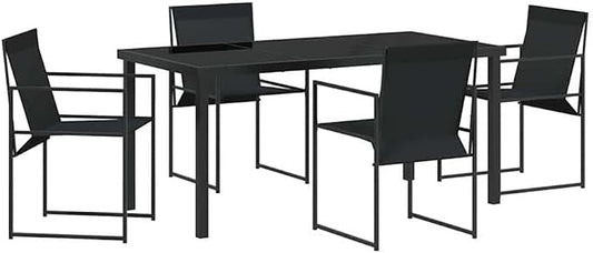 Afuera Living 5 Piece Patio Dining Set, Powder-Coated Steel Frame, Black Finish, UV-Resistant Textilene Seats, Rectangular Table, Modern Minimalist Garden Furniture for Outdoor Terrace or Backyard