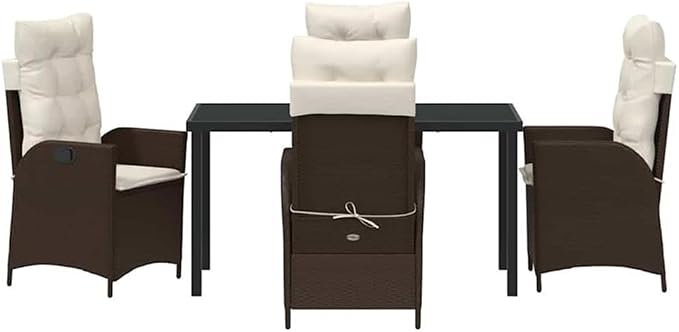 Afuera Living 5 Piece Poly Rattan Patio Dining Set, Black Finish with Cushions, Glass Tabletop, Steel Frame, Weather-Resistant Outdoor Furniture for Backyard, Porch, or Garden Dining, Seating for 4