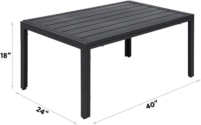 ABBLE Outdoor Coffee Table Steel Slat Black Coffee Table Indoor Outdoor Rectangle Patio Coffee Table for Living Room Café Courtyard Poolside Backyard (Black)