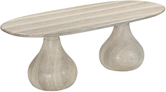 Pemberly Row Indoor/Outdoor Stone Pedestal Dining Table in Stone
