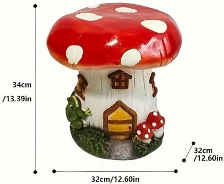 13.4" Mushroom House Resin Stool, Fairy Forest Sculpture Decorative Seat, Multifunctional Ornament for Indoor Outdoor Garden Lawn Courtyard Home Decoration (Red Mushroom)
