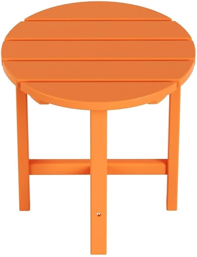 Costaelm Round Outdoor Side Tables, Adirondack Patio Tables for Outside, HDPE Patio End Table Weather Resistant, Balcony Table for Pool, Seaside, Backyard, Porch, Indoor Companion, Orange