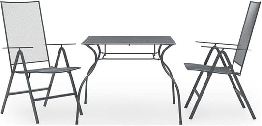 Afuera Living Steel 3-Piece Patio Dining Set, Powder-Coated Anthracite Finish, Modern Outdoor Furniture with Adjustable Reclining Seats, Stackable Chairs, Durable Design for Garden or Minimalist