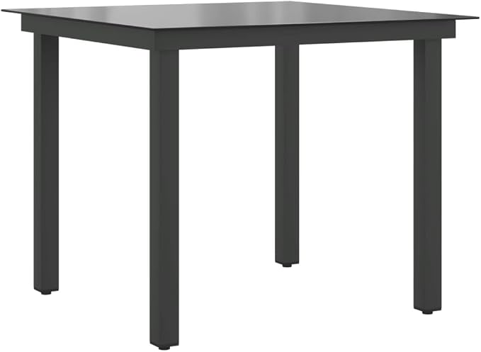 Aluminum Frame Glass Dining Table 31.5in Black Outdoor | Clear Glass Top, Spill-Resistant Surface, Compact for 4, Easy Clean, Patio Balcony Use