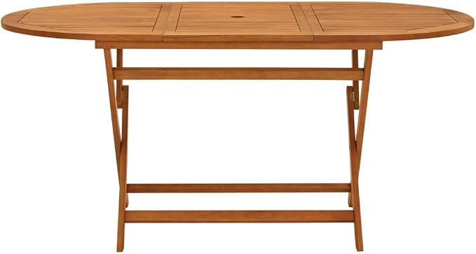 Folding Outdoor Patio Dining Table with Umbrella Hole, Folding Multifunctional Portable Garden Backyard Wooden Folding Foldable Dining Table Home Furniture 63"x33.5"x29.5" -AA