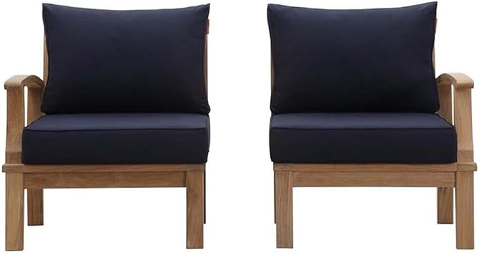 Modway EEI-1822-NAT-NAV-SET Marina Premium Grade A Teak Wood 2-Piece Outdoor Patio Furniture Set, Natural Navy