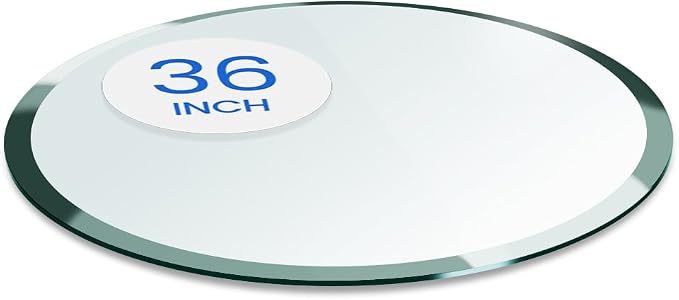 Dulles Glass 36 inch Round Glass Table Top - Tempered - 3/8" Thick Glass Surface, Safe Beveled Edge, Multipurpose for Dining Table, Patio, Coffee and End Table