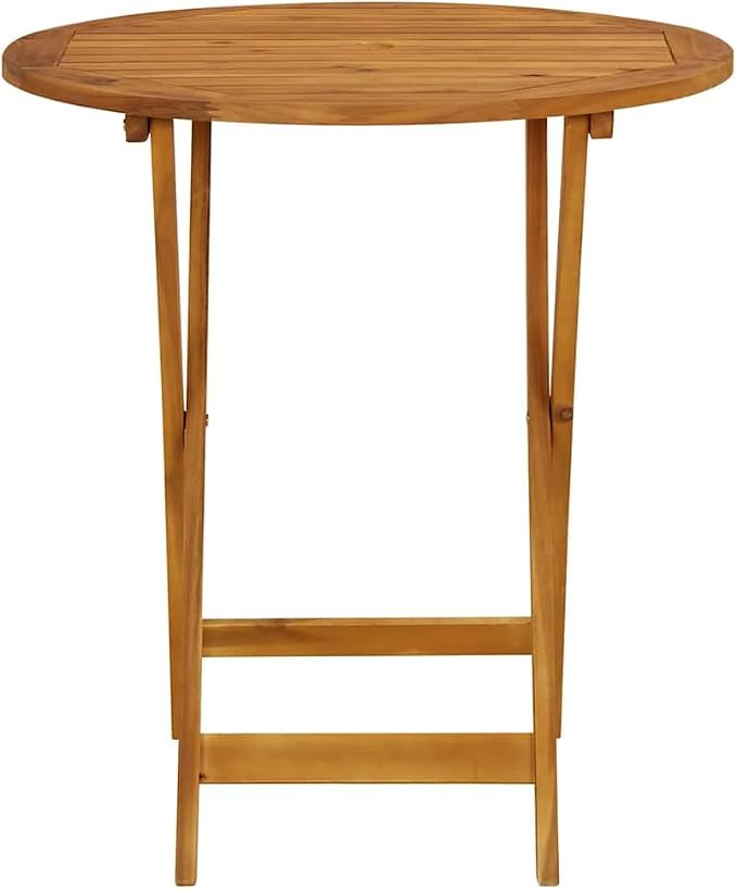 Solid Acacia Wood Folding Patio Table 27.6 Inch Outdoor Dining Table for Garden, Farmhouse Style Coffee with Natural Oil Finish