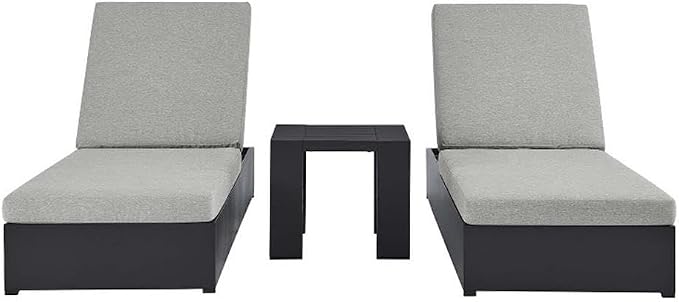 Modway Tahoe Aluminum Outdoor Patio Set of 2 Chaise Side Gray, 3-Piece Set of Pool Lounge Chairs and Accent Table for Backyard Furniture