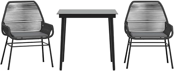 3 pcs Set Patio Dining Set & Outdoor Patio Furniture Set Black PE Rattan Garden Dining Set Balcony Furniture for Front Porch Lawn Backyard 31.5 x 31.5 x 29.1 in