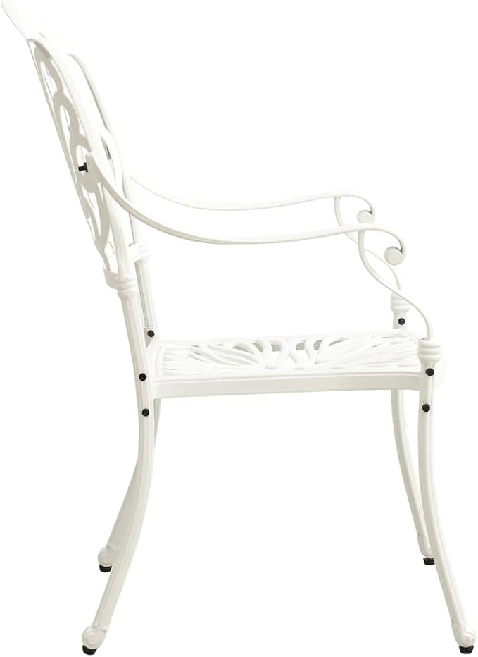 5 Piece Bistro Set Cast Aluminum White | Outdoor Dining Set, Weather-Proof, Umbrella Hole, Patio Balcony Use