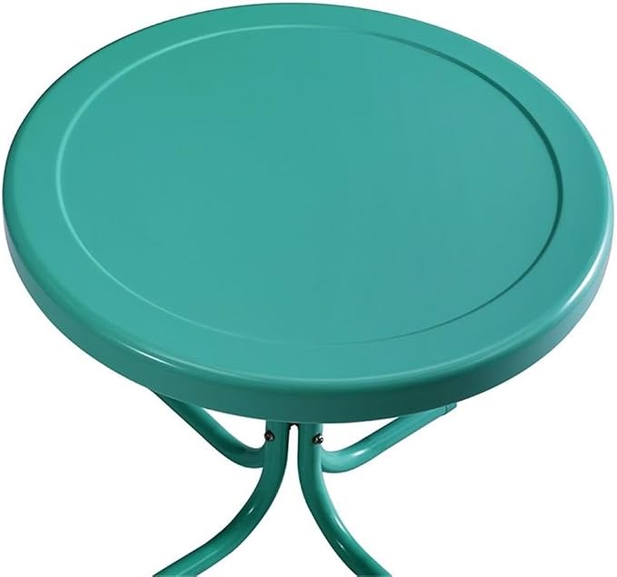 Pemberly Row Modern Steel Patio End Table, 22" W x 22" D x 18.9" H, Turquoise Gloss Finish, Weatherproof Powder-Coated, Retro Outdoor Furniture for Balcony, Porch, or Small Patio Spaces