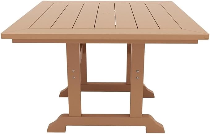 Costaelm Square Outdoor Dining Tables, 43'' Patio Table with Umbrella Hole for 4 Person, Balcony Outdoor Buffet Porch for Outside Lawn Porch Bistro Furniture, Teak