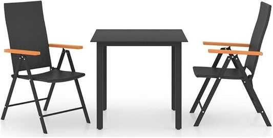 Afuera Living 3-Piece PE Rattan/Aluminum Patio Dining Set, Black and Brown Finish, Square Table and 2 Chairs, Weather-Resistant, Modern Outdoor Furniture for Balcony, Garden, Terrace, Seats 2