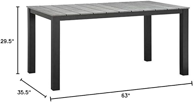 Modway Maine Aluminum Outdoor Patio 63" Dining Table in Brown Gray