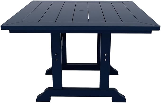 Costaelm Square Outdoor Dining Tables, 43'' Patio Table with Umbrella Hole for 4 Person, Balcony Outdoor Buffet Porch for Outside Lawn Porch Bistro Furniture, Navy Blue
