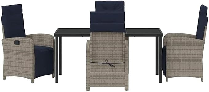 Afuera Living 5 Piece Poly Rattan Garden Dining Set, Gray, Cushioned Seats, Glass-Top Table, Adjustable Backrests, Weather-Resistant, Steel Frame, Modern Outdoor Patio Furniture for Gardens and